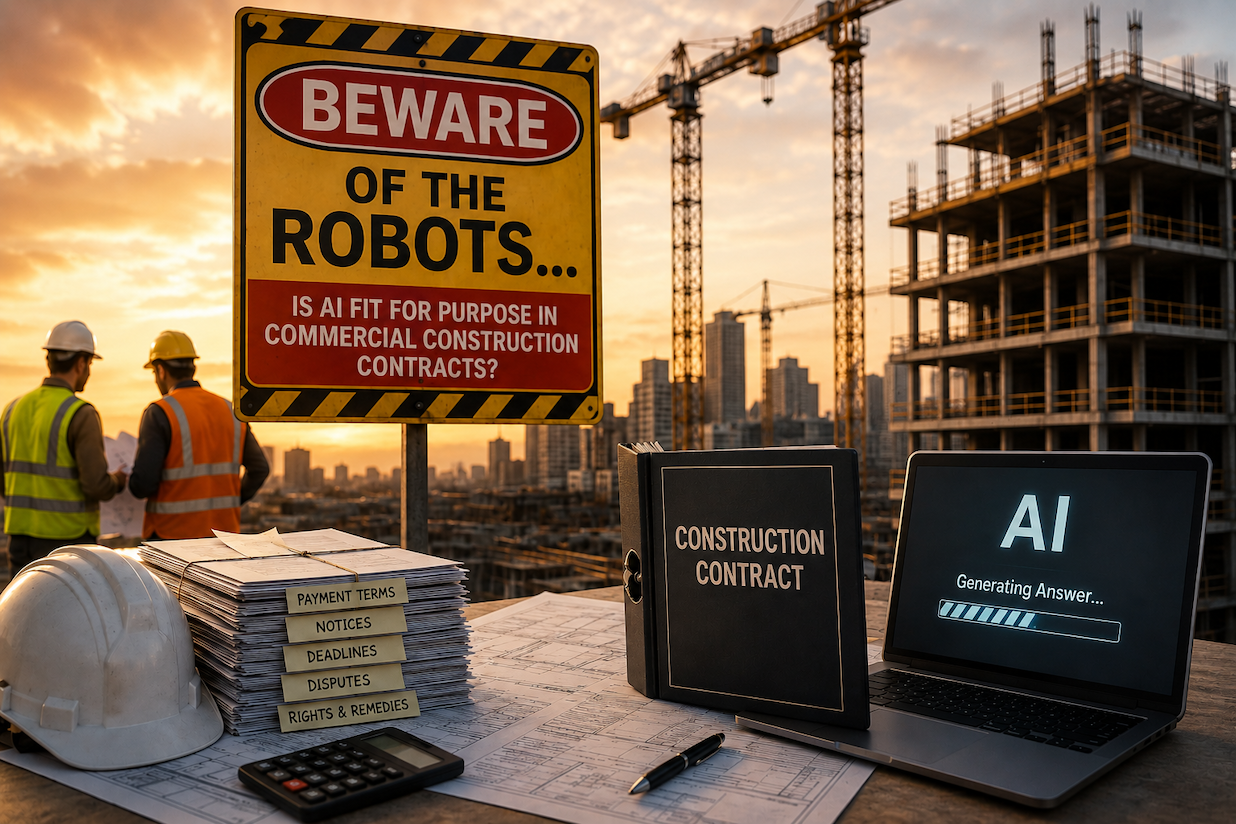 Laptop depicting AI answering a question regarding a construction contract